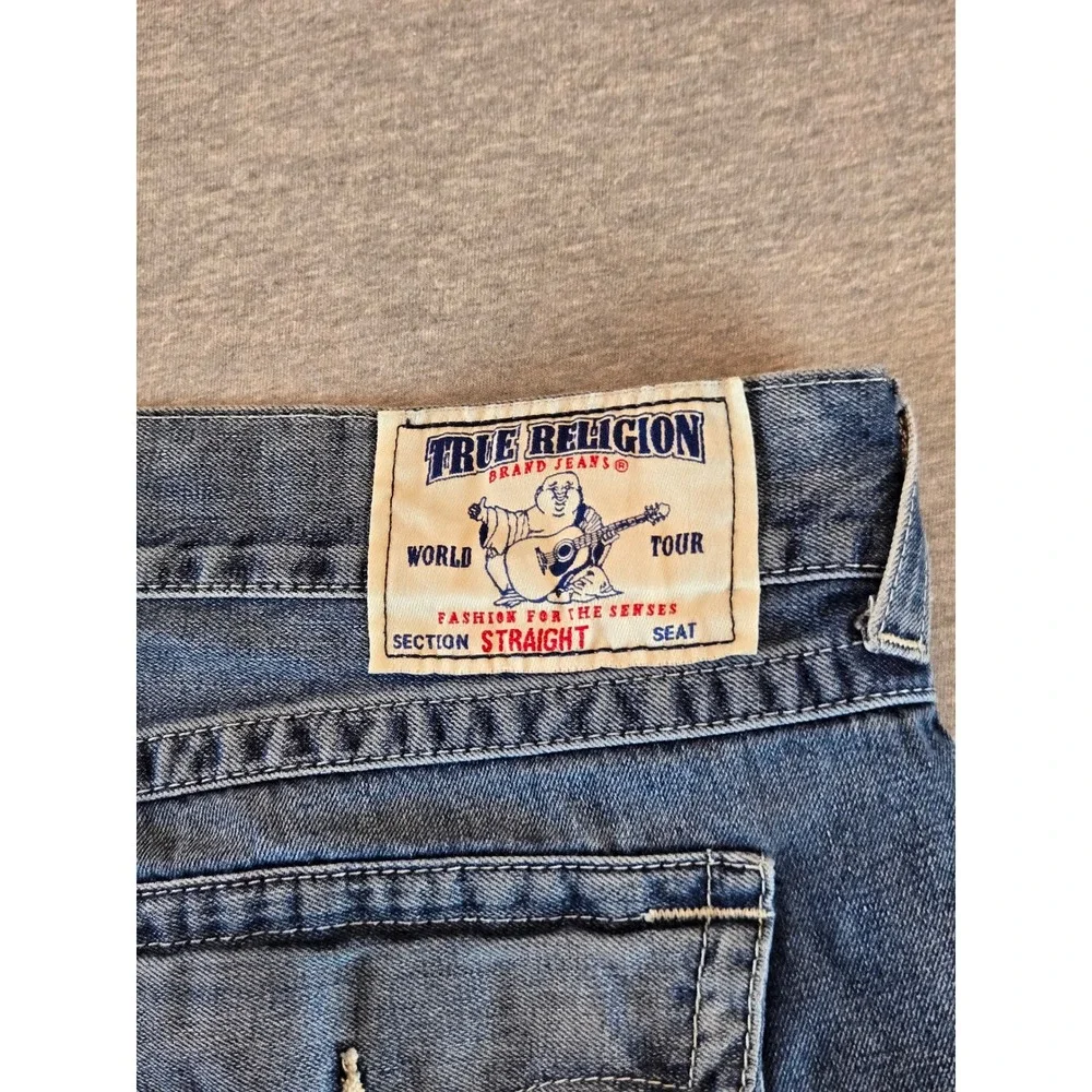 True Religion Straight Jeans Mens 40 Blue Medium Wash Horseshoe Flap Pocket
